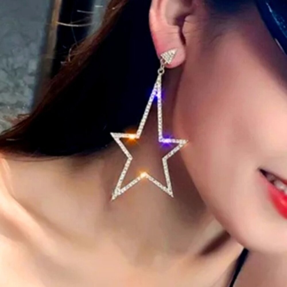 Shiny Star rhinestone earrings glam club bling jewelry celebrity crystal‎ party
